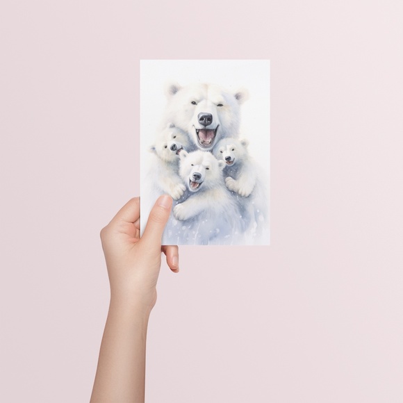 Watercolor Polar Bear Family Portrait Wall Art Illustration Print Unframed - Picture 5 of 6